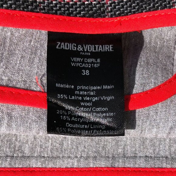 Zadig & Voltaire blazer jacket women size 38 wool blend windowpane plaid black - Picture 9 of 10